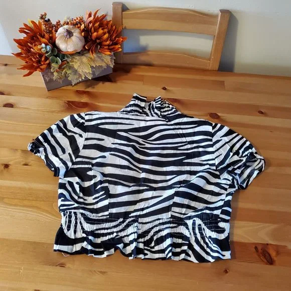 She's Cool - Women's Ruffle Short Sleeve Open Front Bolero Shrugs Zebra print - Picture 2 of 8